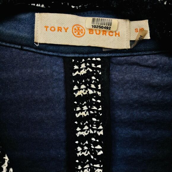 Tory Burch Tweed Moto Jacket Black Knit Zip Front Leather Trim Small Old Money - Picture 7 of 11